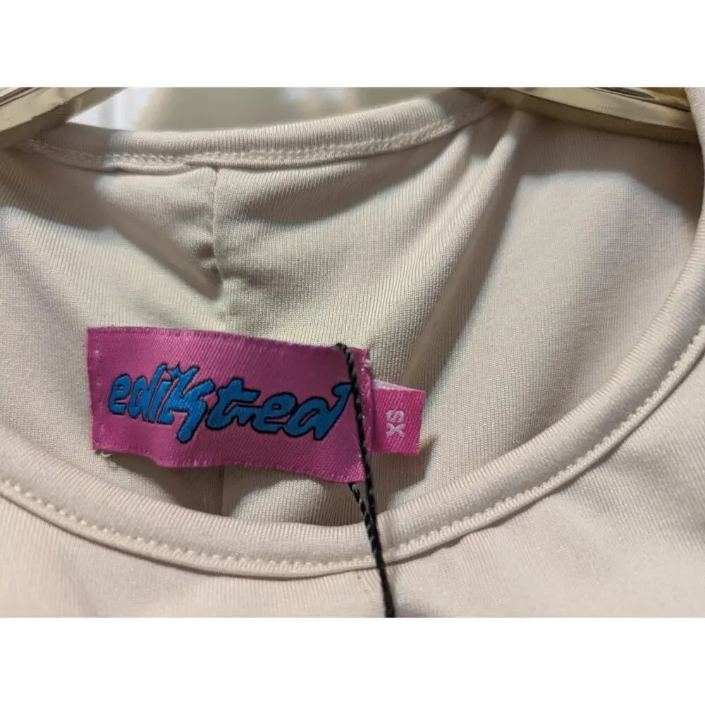 Edikted Long Sleeve Ruched Dollie Sexy Mini Dress Beige Size XS Party Clubwear - Picture 2 of 8